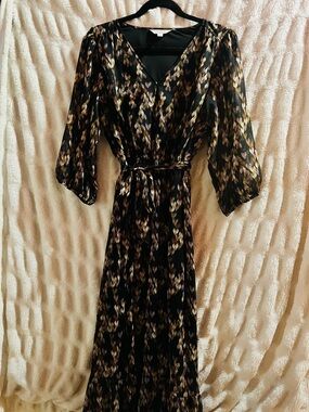 LC Lauren Conrad Black Floral Print Wrap Maxi Dress with Belt